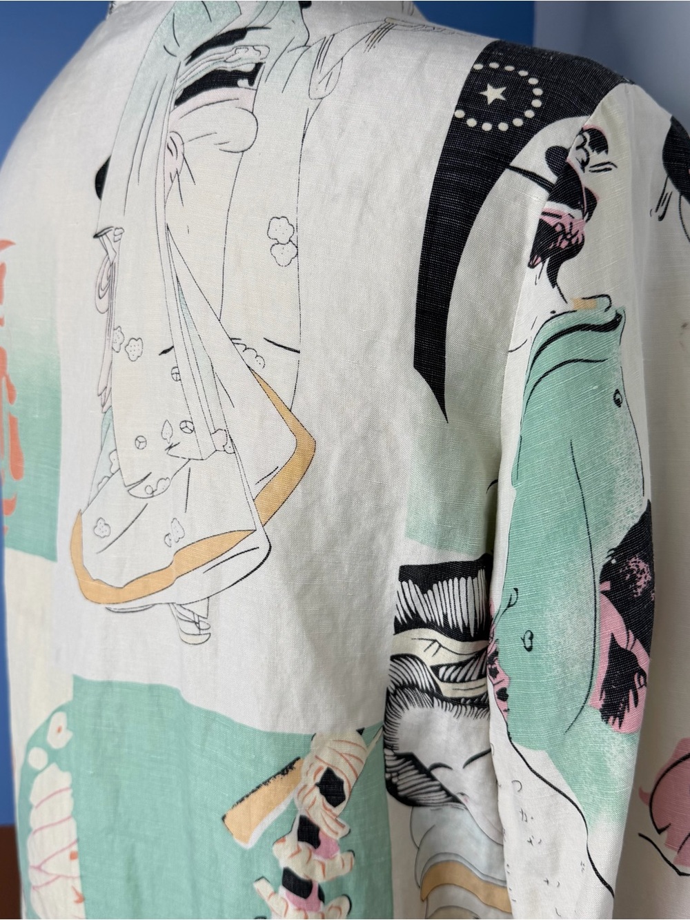 Vintage Citron Santa Monica Butterfly Print Button-Front Shirt Jacket Silk Linen - Picture 4 of 8